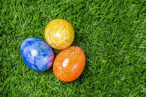 A Row Of Five Colorful Easter Eggs On Green Grass Stock Photo 131568