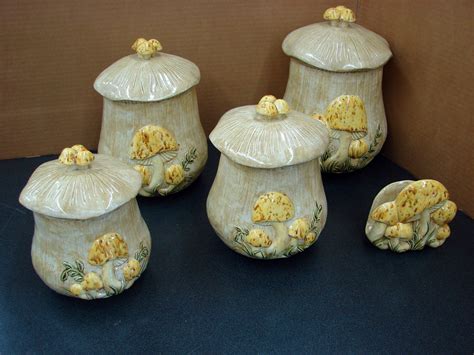 Vintage Ceramic Arnels Mushroom Canister Set Napkin Holder 5 Piece