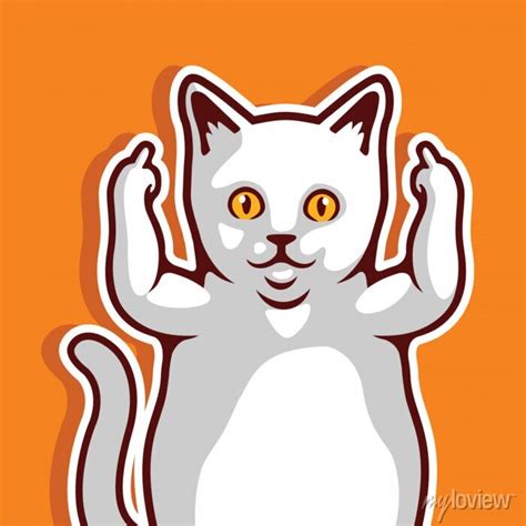 Smiling White Cat Showing Fuck You Vector Illustration Vector Wall