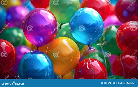 Many Colorful Vivid Balloons Like Holiday Birthday Background Stock