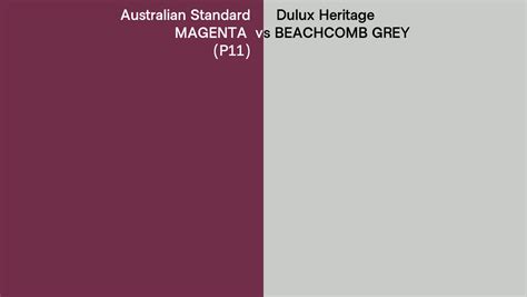 Australian Standard MAGENTA P11 Vs Dulux Heritage BEACHCOMB GREY Side