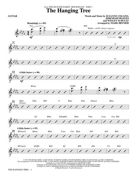 The Hanging Tree From The Hunger Games Mockingjay Part I Guitar Sheet Music Direct