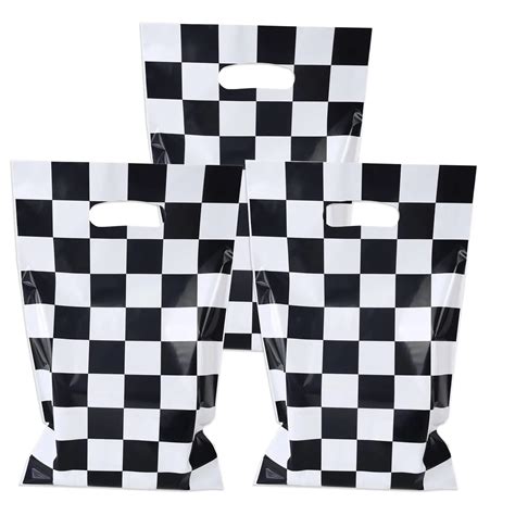 ☂30pcsset Race Car Goodie T Bags Racing Treat School Black And White Checkered Party Supplie