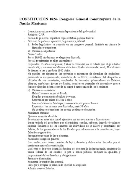 Resumen Constitucion De 1824 Pdf Legislador Gobierno