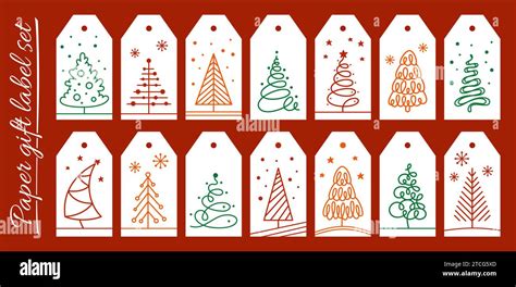 Christmas T Tag With Tree Cartoon Set New Years And Xmas Traditional Symbol Trees Pines