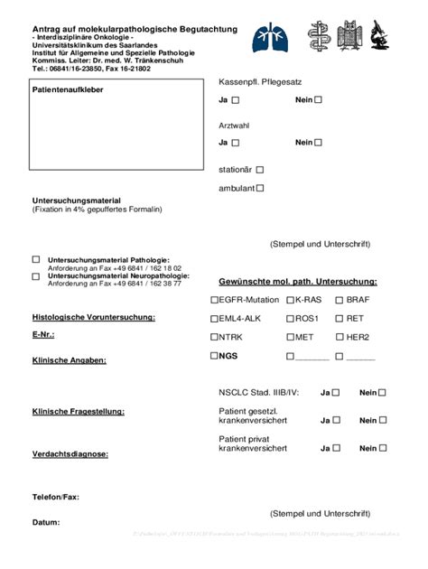 Ausf Llbar Online Antrag Auf Molekularpathologische Begutachtung Fax