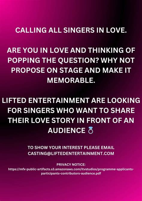 Calling All Singers In Love Lifted Entertainment Are Looking For