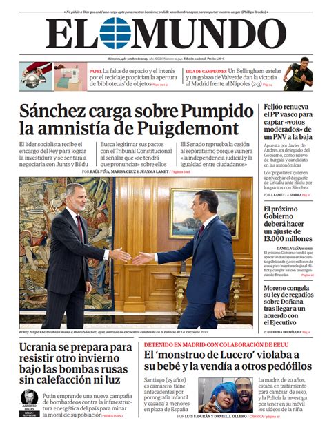 Portada De El Mundo Del Mi Rcoles De Octubre De Medios