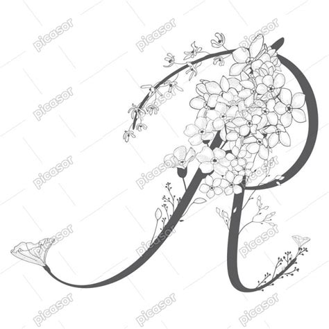 وکتور لوگو R با گل وکتور حرف R با گل های ظریف پیکاسور