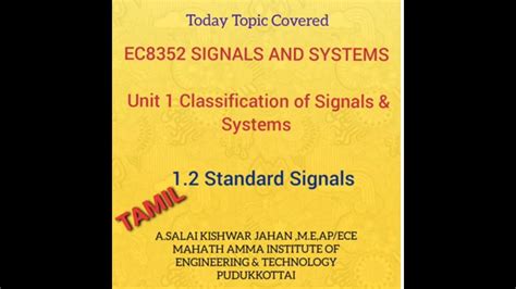 1 2 Standard Signals Unit 1 Classification Of Signals And Systems Ec8352 Signals And Systems