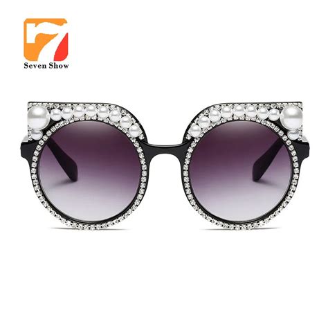 Pop Age Newest Luxury Oversized Diamond Pearl Sunglasses Women Fashion Cat Eye Sun Glasses