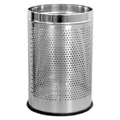 Open Top Silver Stainless Steel Perforated Dustbin 7x10 Inch 5Ltrs