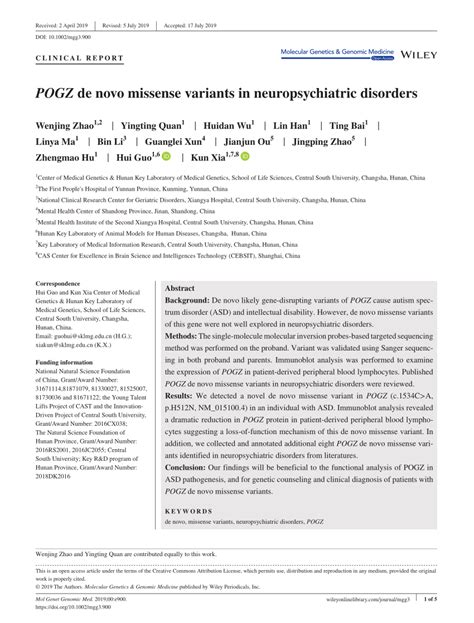 Pdf Pogz De Novo Missense Variants In Neuropsychiatric Disorders