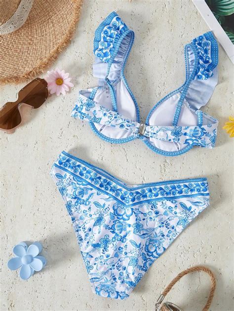 Bikinx Conjunto De Bikini Bandeau Con Estampado Floral Y Volantes En El