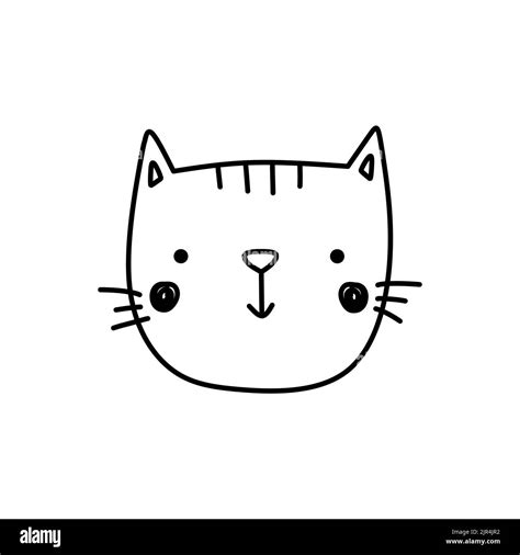 Cara De Gato Lindo Aislado Sobre Fondo Blanco Gatito Sonriente Ilustración Vectorial Dibujada