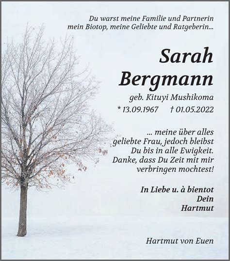 Traueranzeigen Von Sarah Bergmann Trauer Gedenken