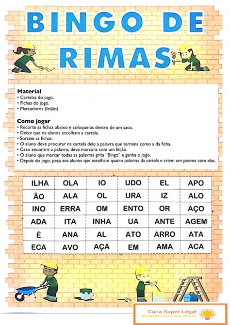 JOGO BINGO DE RIMAS SUPER DIVERTIDO Cuca Super legal Educação