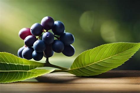 Un Primer Plano De Un Racimo De Uvas Moradas Con Hojas Verdes Foto