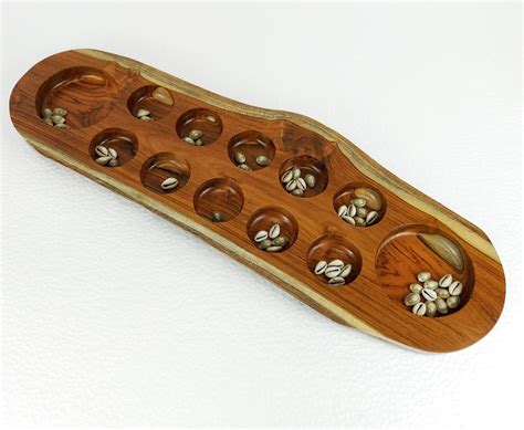 Wooden Teak Wood Mancala Board Game Natural Shape Congkak Kalaha Oware