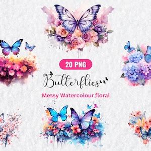 Watercolor Floral Butterfly Clipart High Quality Etsy