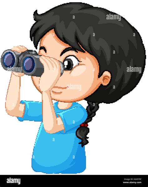 Cute Girl Looking Through Binoculars On White Background Stock Vector