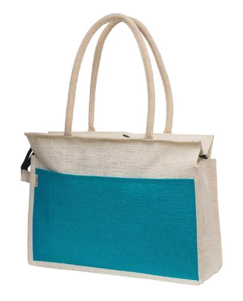 JUTEKA Sky Blue Color Spacious Jute Bag With Zipper Closure Full Size