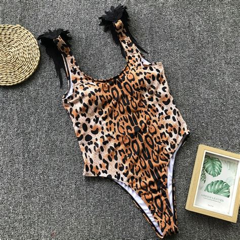 Women One Piece Swimsuit Leopard Print Bikini Snakeskin Pattern