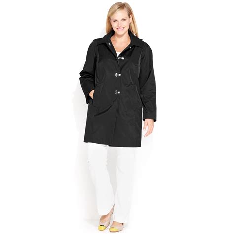 London fog Plus Size Hooded Clipfront Raincoat in Black | Lyst