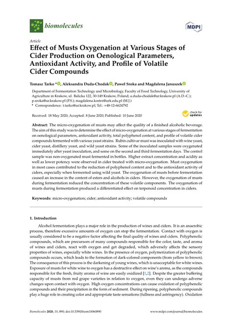 PDF Effect Of Musts Oxygenation At Various Stages Of Cider Production