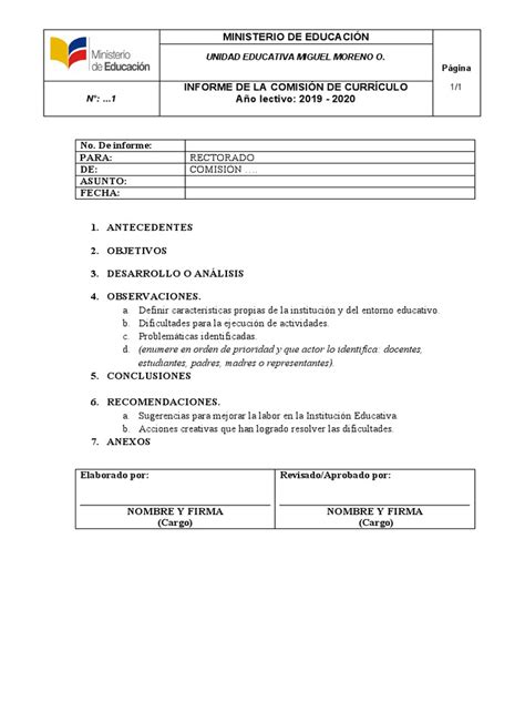 Formato Modelo Informe De Comisiones Pdf