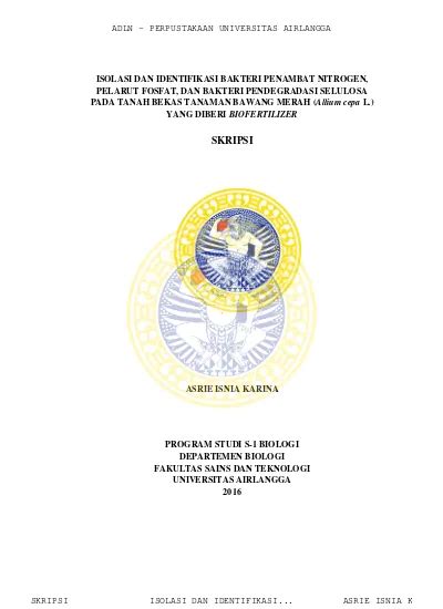 Isolasi Dan Identifikasi Bakteri Penambat Nitrogen Pelarut Fosfat Dan