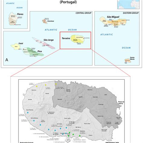 Location maps of the Azores archipelago (A) and Terceira Island (B ...