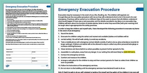 Emergency Evacuation Procedure for Childminders | Twinkl