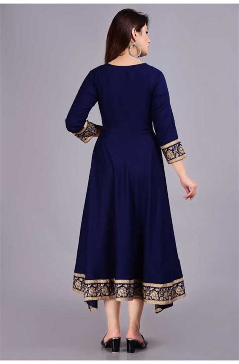 Ra Creation Women Navy Blue Printed Viscose Rayon Kurtal Jiomart