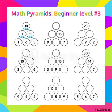 Math Pyramid Educational Game Worksheet. Mathematics puzzle. Stock ...