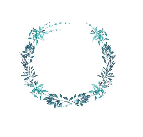 Blue Wreath Watercolor Leaves Foliage Clip Art Etsy