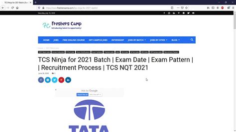 TCS Ninja For 2021 Batch Exam Date Exam Pattern Recruitment