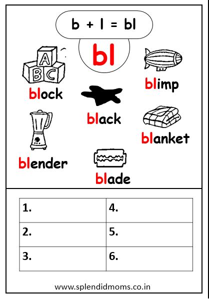 Bl Blends Worksheet For Kindergarten