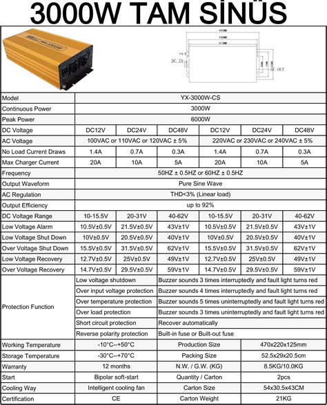 Mexxsun 3000 W Watt 12 V Volt Tam Sinüs Şarjlı İnverter