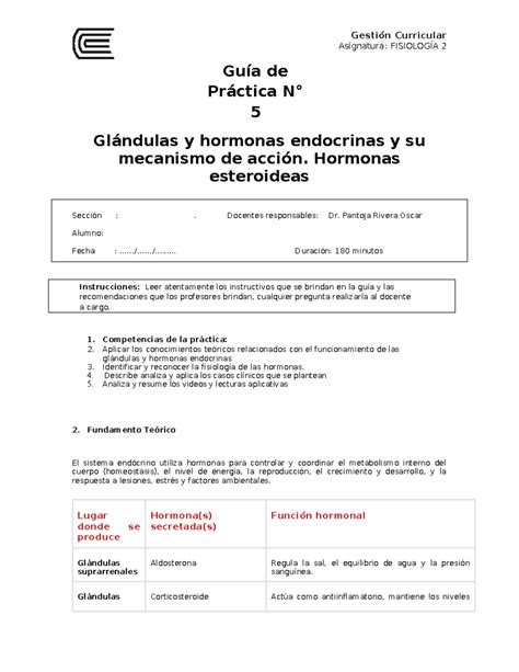 Guía de Práctica No 5 22 Asignatura FISIOLOGÍA 2 Guía de Práctica N