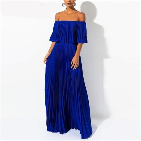 Royal Blue Off The Shoulder Maxi Dress Maxi Dress Pleated Maxi Dress Blue Dress Outfits