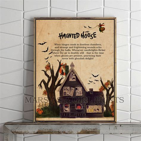 Vintage Halloween Haunted House Art Poster - Etsy