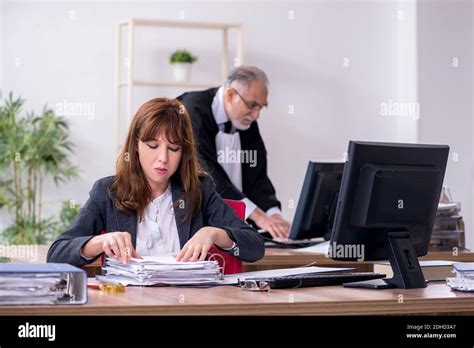 Old Male Judge And His Young Secretary In The Office Stock Photo Alamy