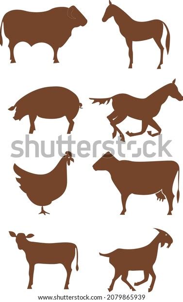 Farm Animals Silhouette Collection Set Vector Stock Vector Royalty