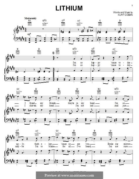 Lithium (Nirvana) by K. Cobain - sheet music on MusicaNeo