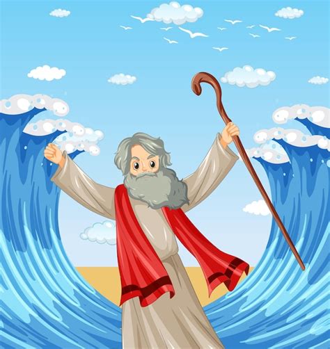 Moses Zeichentrickfigur Mit Hintergrund Des Roten Meeres Kostenlose