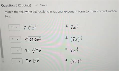 Solved Match The Following Expressions In Rational Exponent Chegg