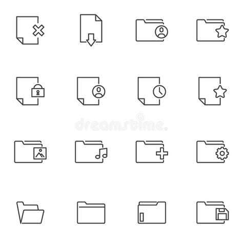 Files And Folders Line Icons Set Stock Vector Illustration Of Perfect