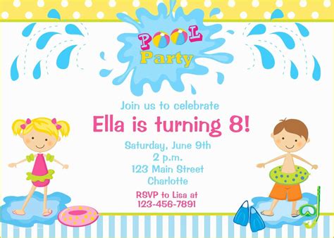 Birthday Party Invitations for Kids Free Templates Of Pool Party Birthday Invitation Pool Party ...