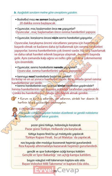 3 Sınıf Türkçe Ders Kitabı Sayfa 176 177 178 179 180 181 Cevapları